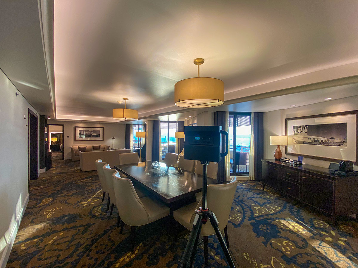 Scanning an executive suite with high dynamic range lighting.