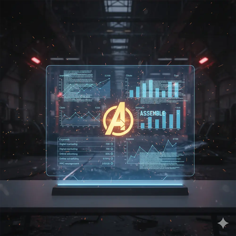 The Avengers: Age of Ultron movie poster alongside the Google Ads interface.