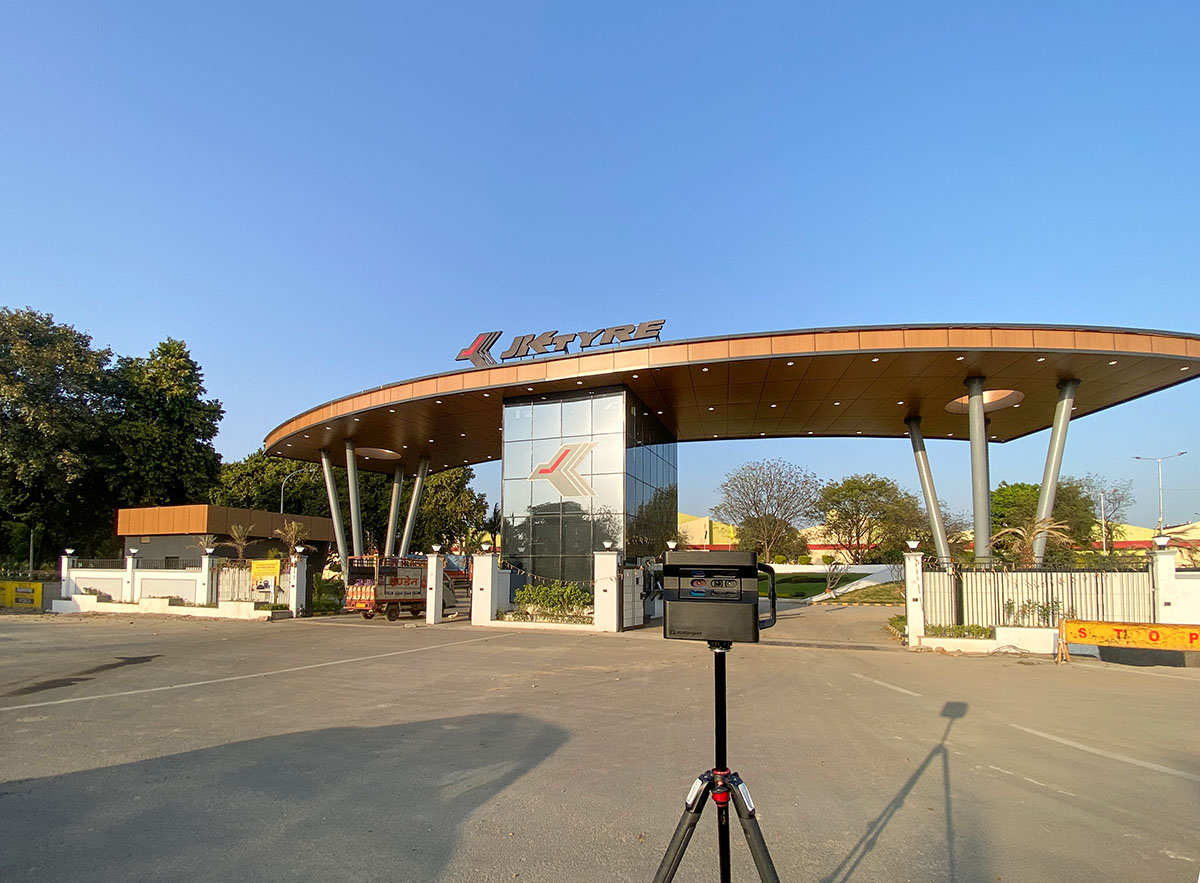 Matterport Pro2 camera documenting the highly secured exterior gates of a modern industrial facility.