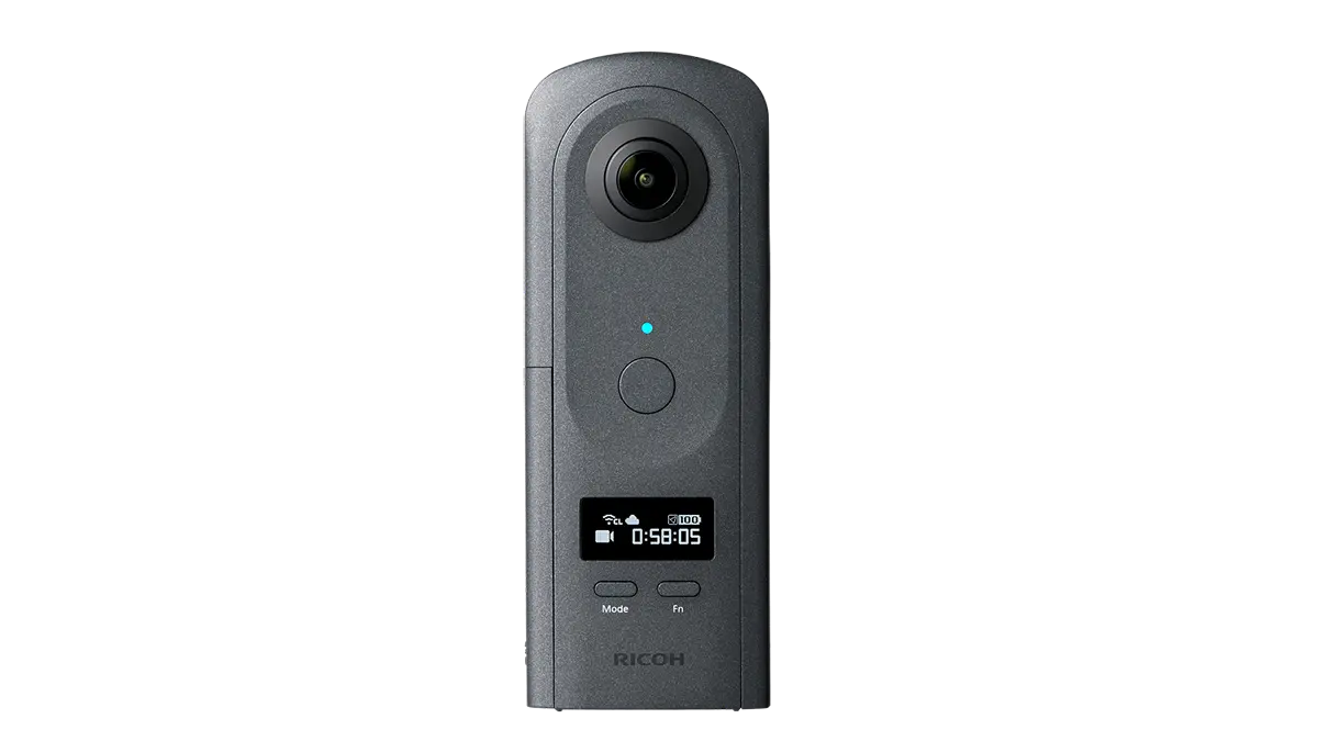 A side-by-side comparison showing a smartphone, a Ricoh Theta, and a Matterport Pro camera.
