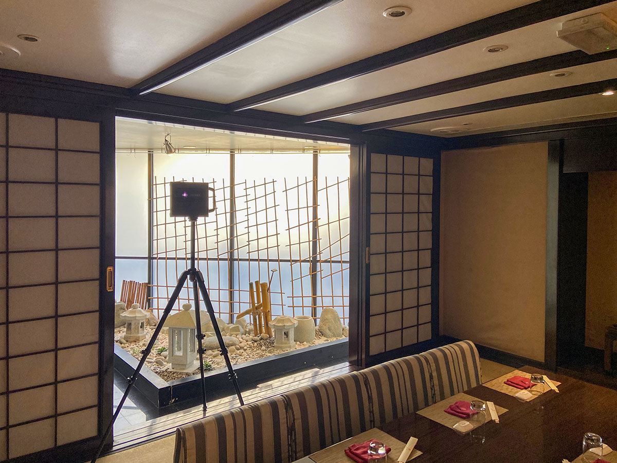 Matterport 3D camera set up in an indoor environment for Finostrophe app testing