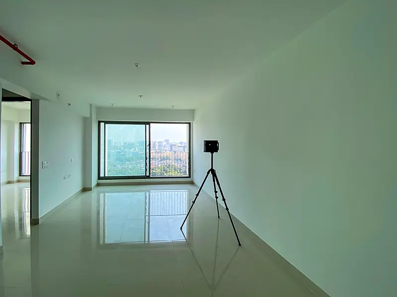 A Matterport camera scanning an apartment in Mumbai.