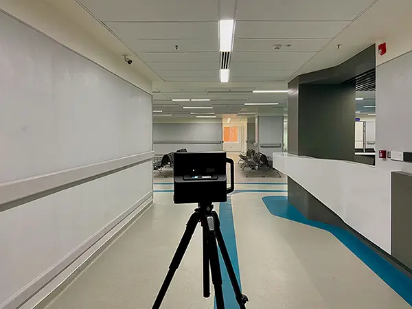 A Matterport Pro2 camera scanning a facility in India.