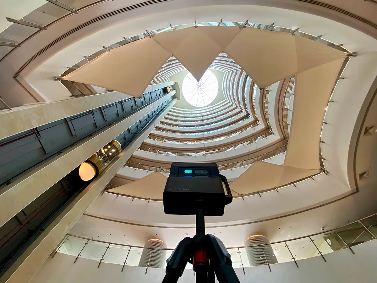 The Matterport Pro2 3D Camera on a tripod.