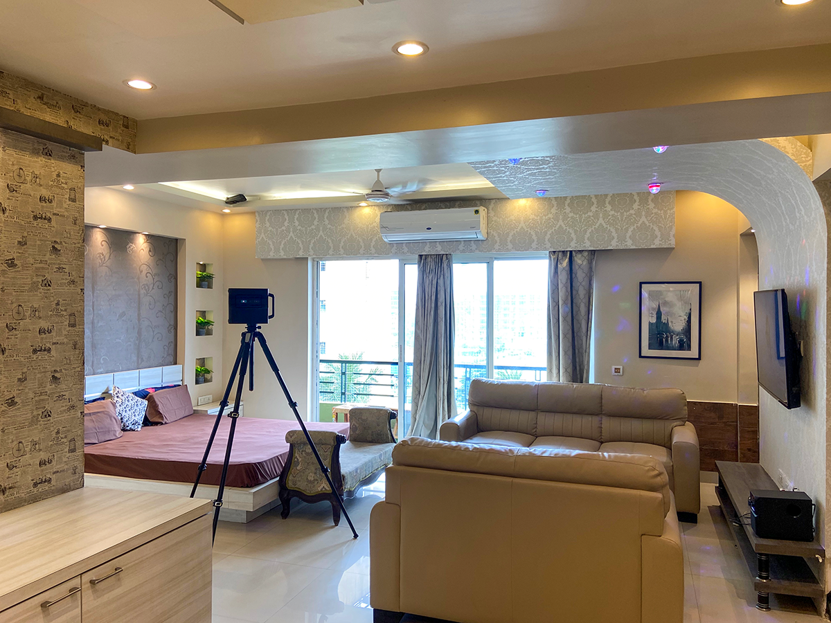 Matterport camera scanning a room, symbolizing the digital solution for claims