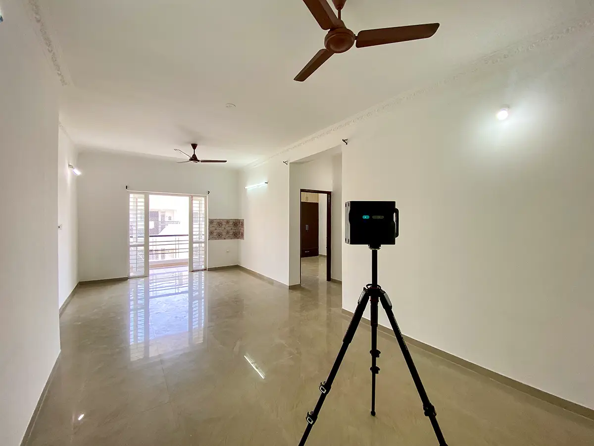 Sleek, modern kitchen in a luxury villa in Coimbatore, presented in a 3D tour.