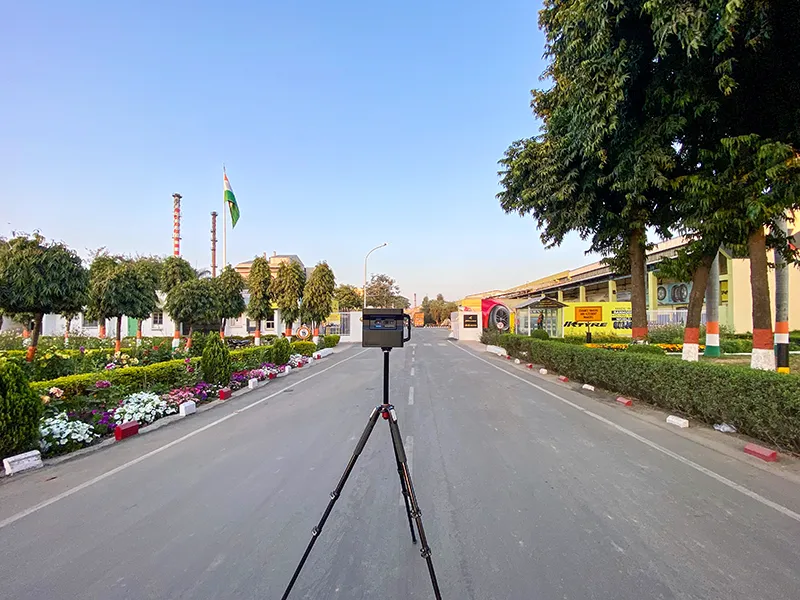 A tyre building machine on the plant floor at JK Tyre, Gwalior, during a Matterport scan.