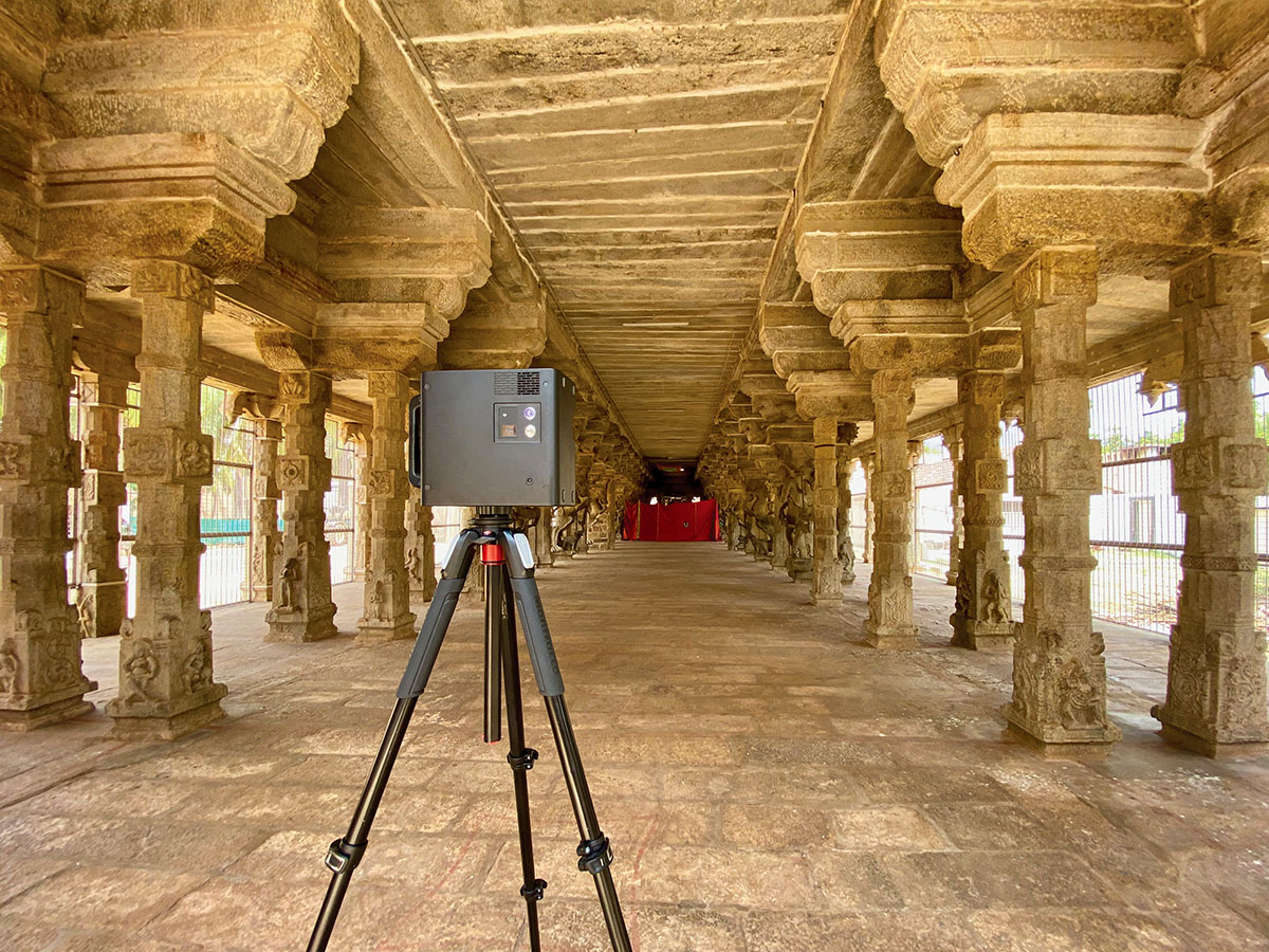 Spatial documentation deployment utilizing Matterport hardware within a heritage site courtyard.