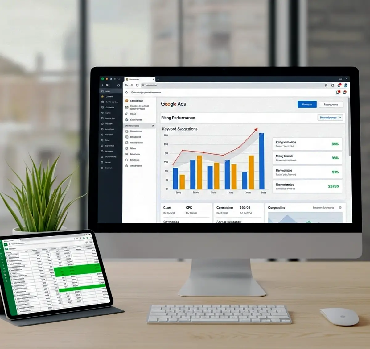 A clean dashboard showing positive performance graphs for a Google Ads campaign.