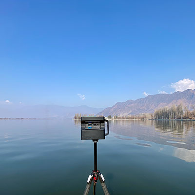 Matterport Pro2 camera capturing a shikara on Dal Lake